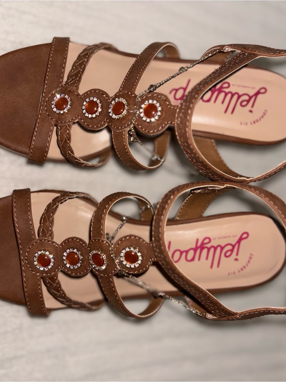Jellypop Brown Jeweled Strappy Sandals